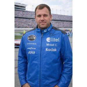 Ryan Newman Alltel Leather Jacket Size L NASCAR Blue Autographed Signed 2 Places
